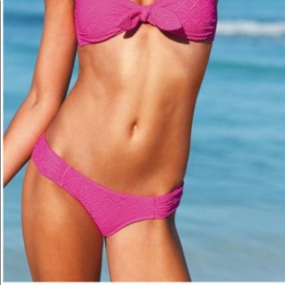 Hot pink rushed bikini bottoms